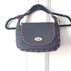 Handmade leather black shoulder bag